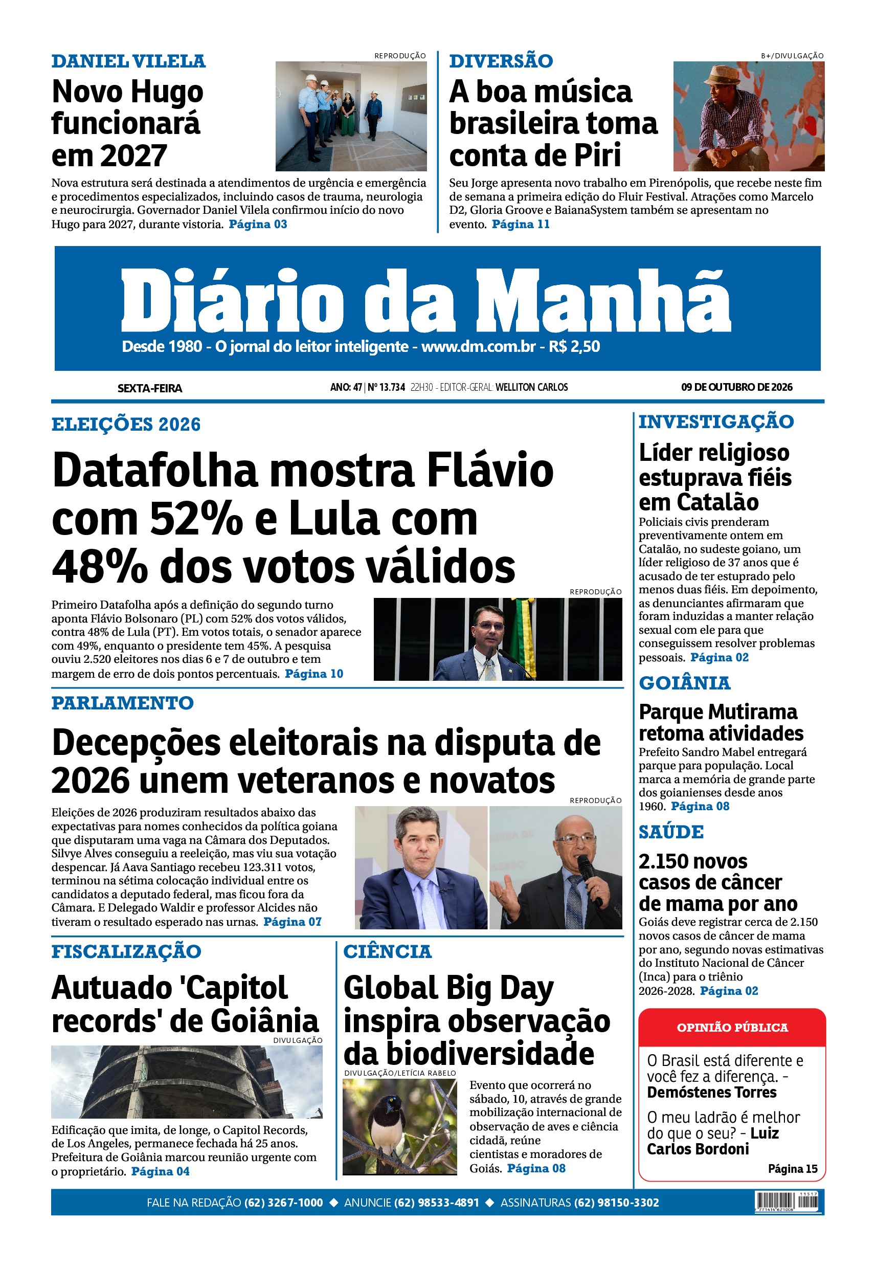 Capa do jornal Goiânia de 09/10/2026