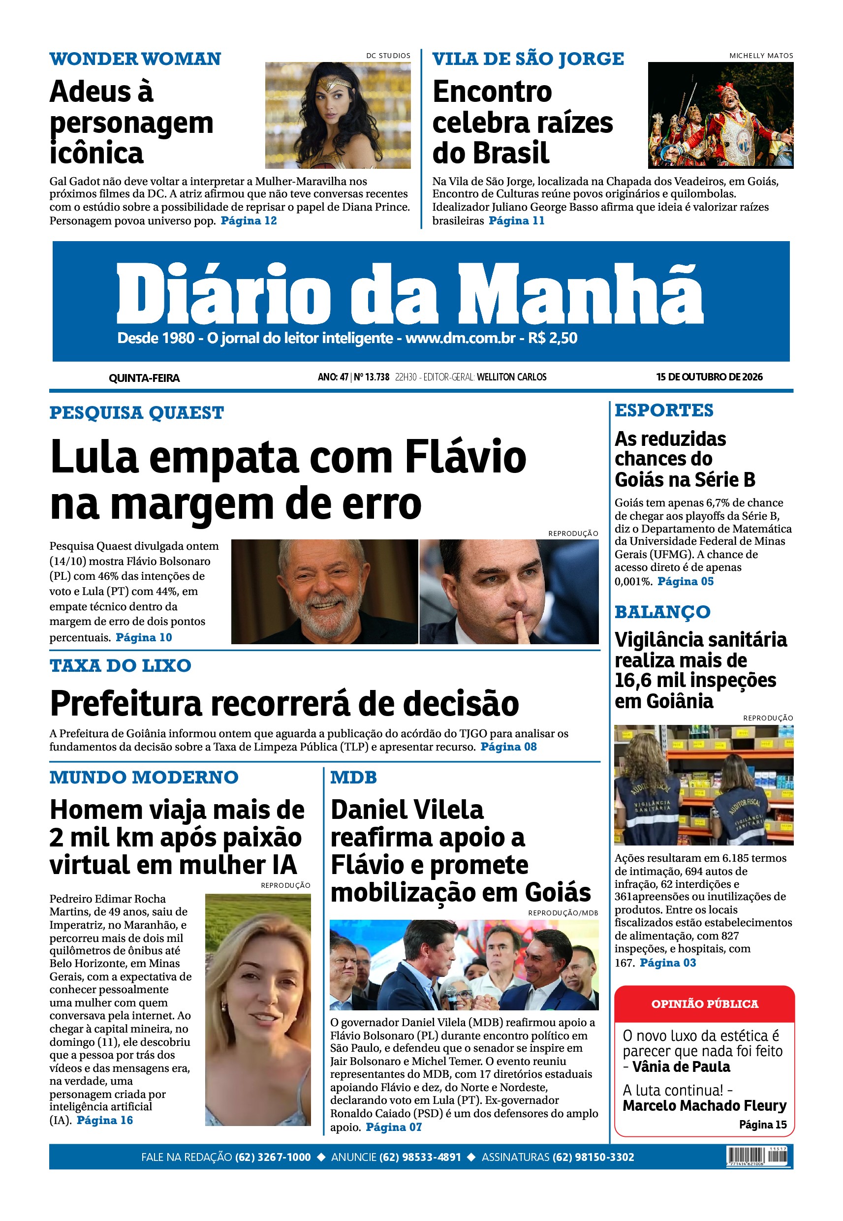 Capa do jornal Goiânia de 15/10/2026